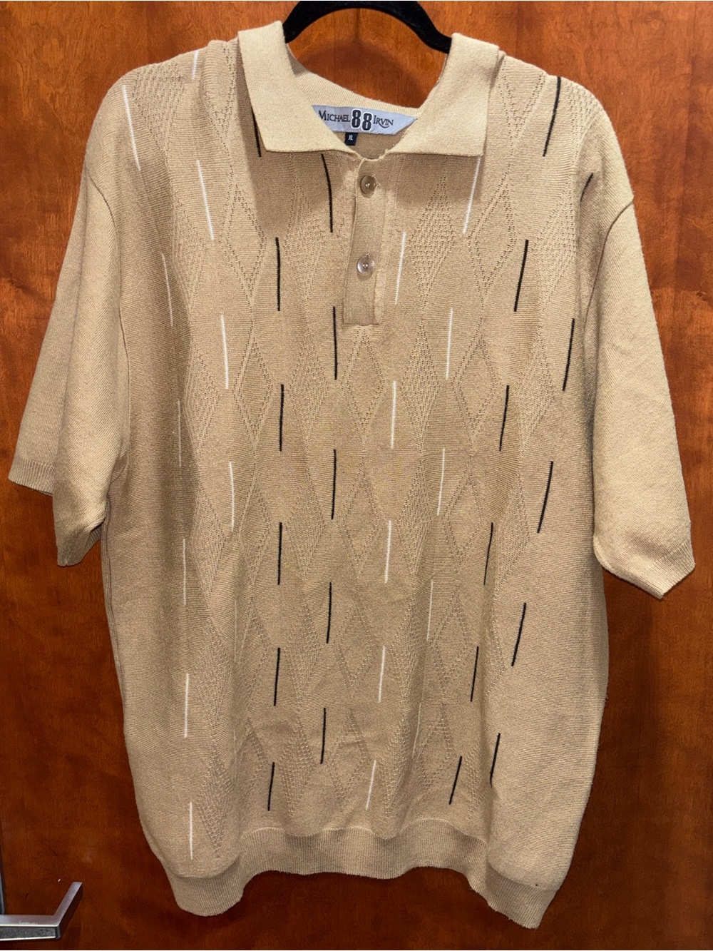 Michael Irvin Beige Short-Sleeve Polo Sweater